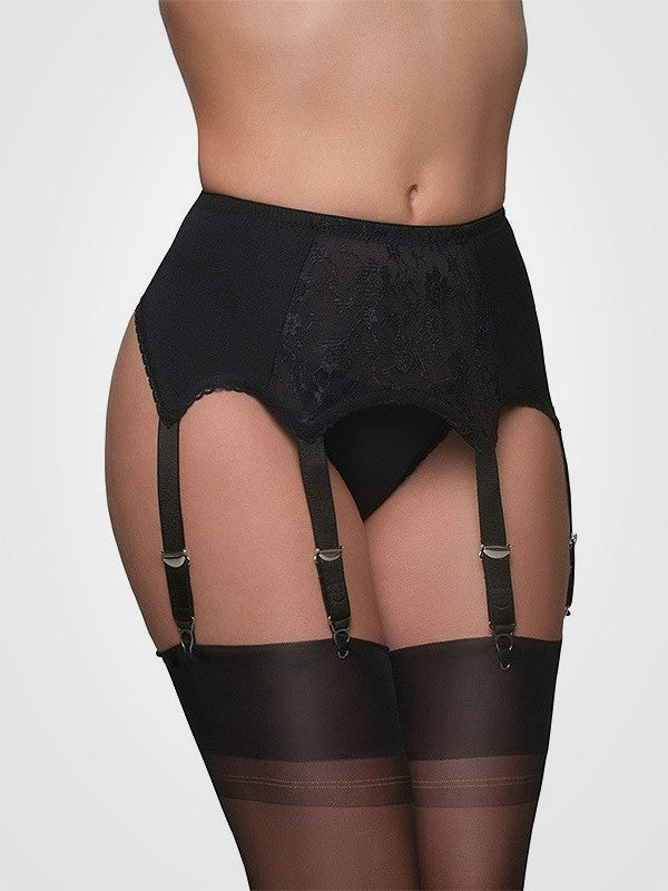 Nylon Dreams 6 dirželių klasikinis prisegamų kojinių diržas "Lace Front Black"