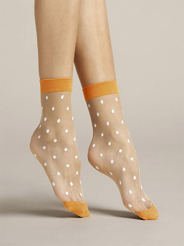 Fiore taškuotos kojinaitės "Papavero 20 Den Poudre - Orange - White Dots"