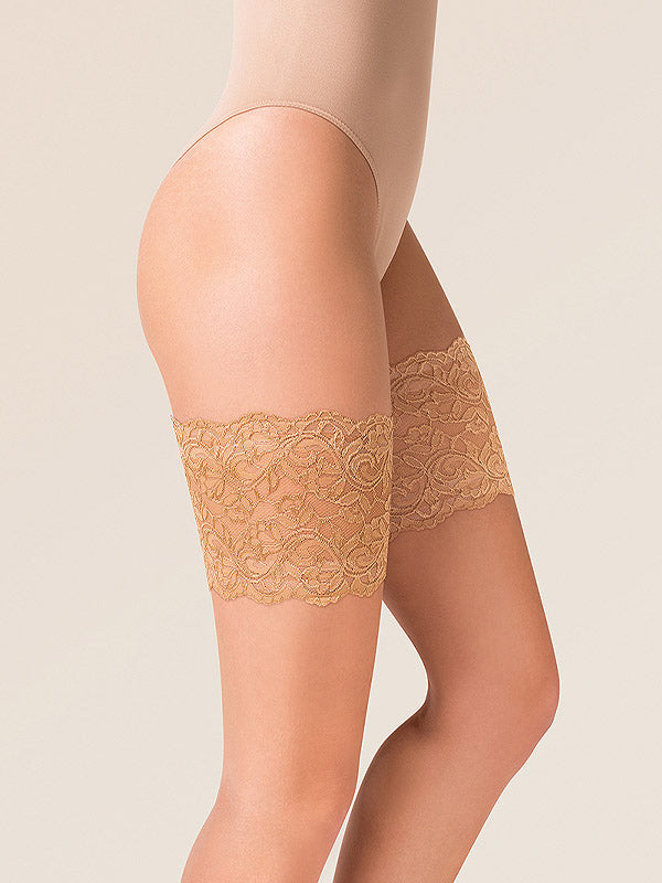 Gabriella Lace Thigh Bands with Silicone Beige