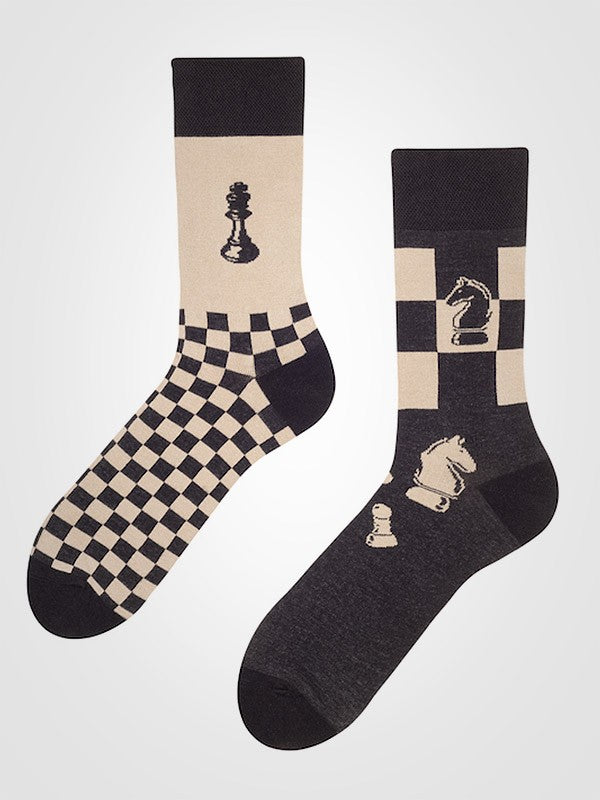 Spalvotos Kojines unisex medvilninės kojinės "Checkmate Brown - Beige"