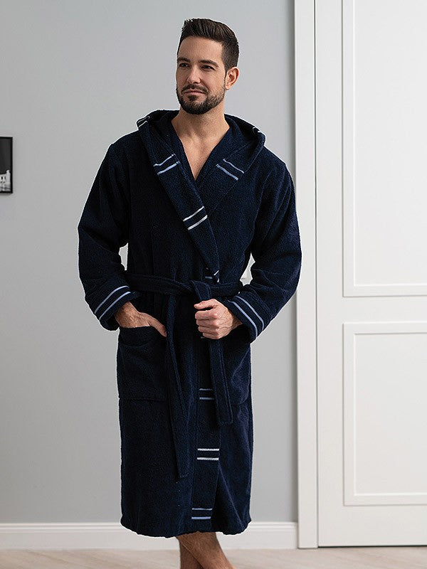 Belmanetti ilgas vyriškas medvilninis chalatas "Raynor Velour Dark Blue"