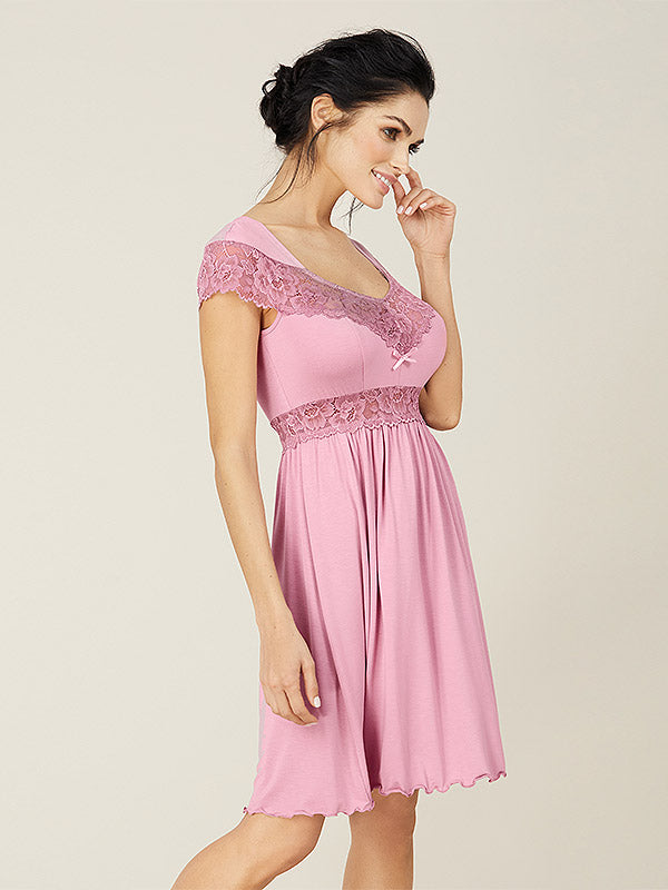 Lega Viscose Lacey Nightdress Signe Dusty Pink