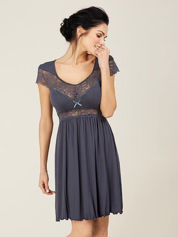 Lega Viscose Lacey Nightdress Signe Blueish Grey