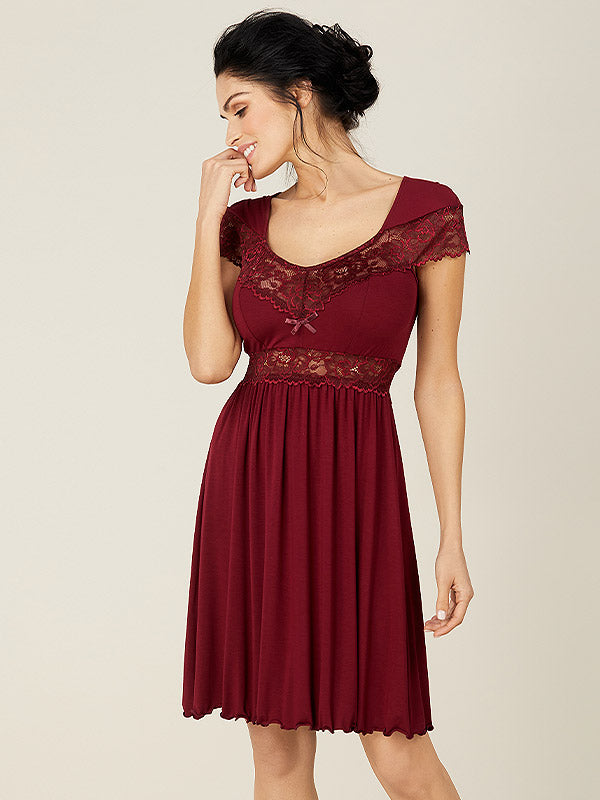Lega Viscose Lacey Nightdress Signe Bordeaux