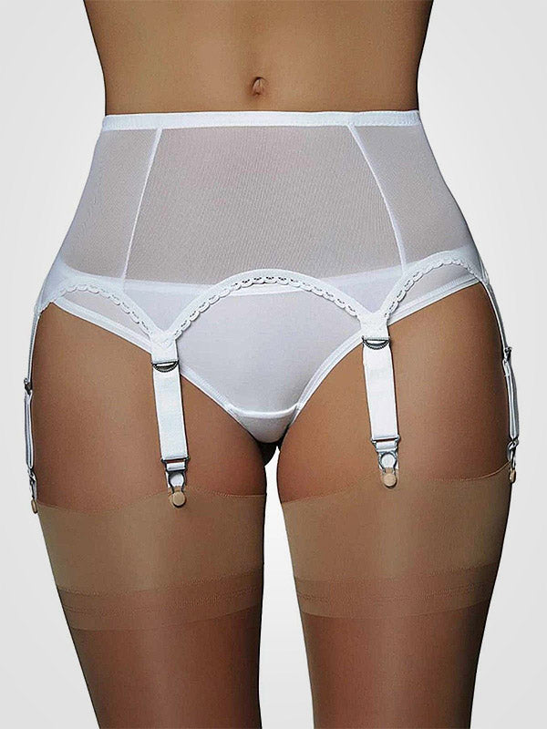 Nylon Dreams 6 Strap Classic Suspender Belt Power Mesh White