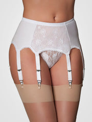 Nylon Dreams 8 dirželių klasikinis prisegamų kojinių diržas "Lace Front White"