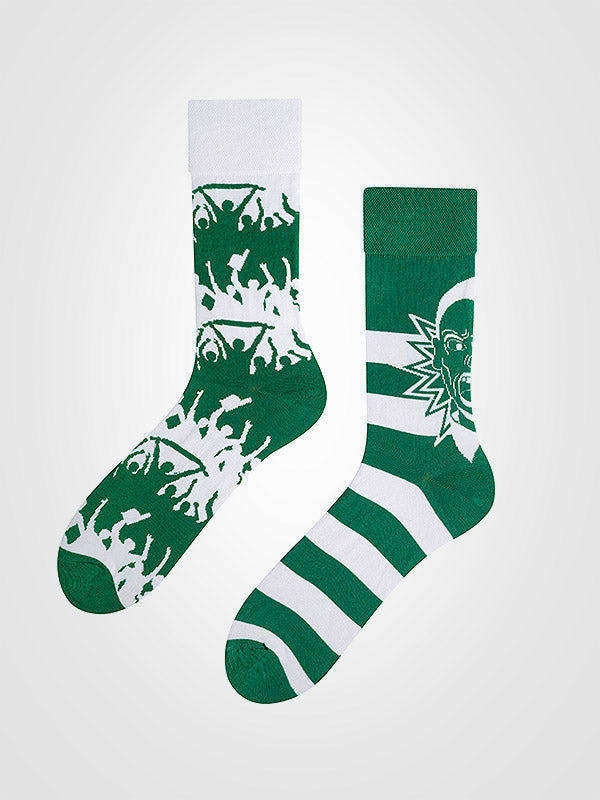 Spalvotos Kojines unisex medvilninės kojinės "Žalia Balta Green - White"
