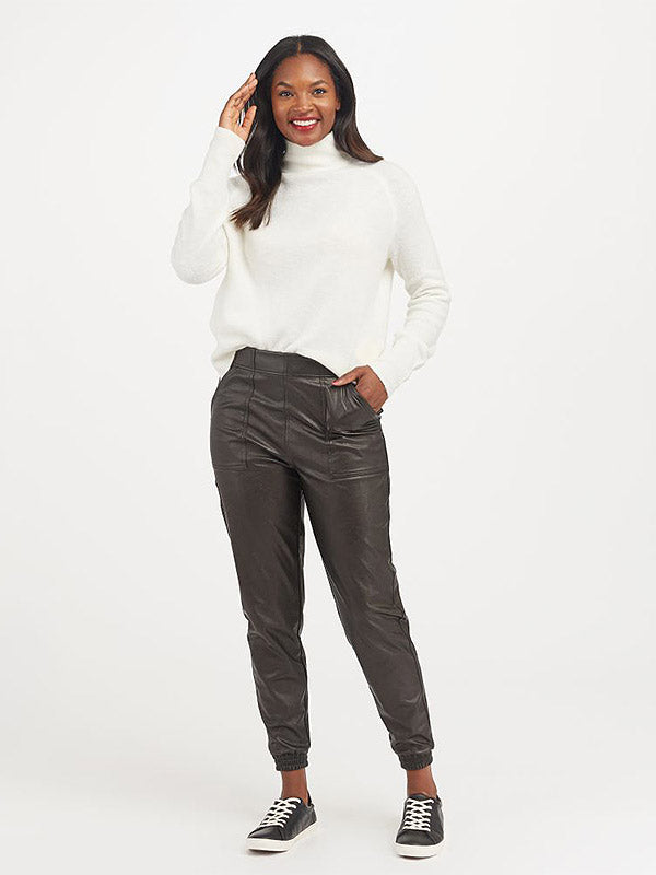 Spanx odos imitacijos kelnės "Leather-Like Jogger Black"