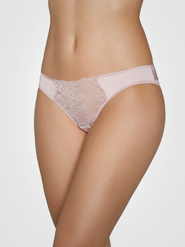 Ysabel Mora Satin Brazilian Panty with Lace Adia Light Pink