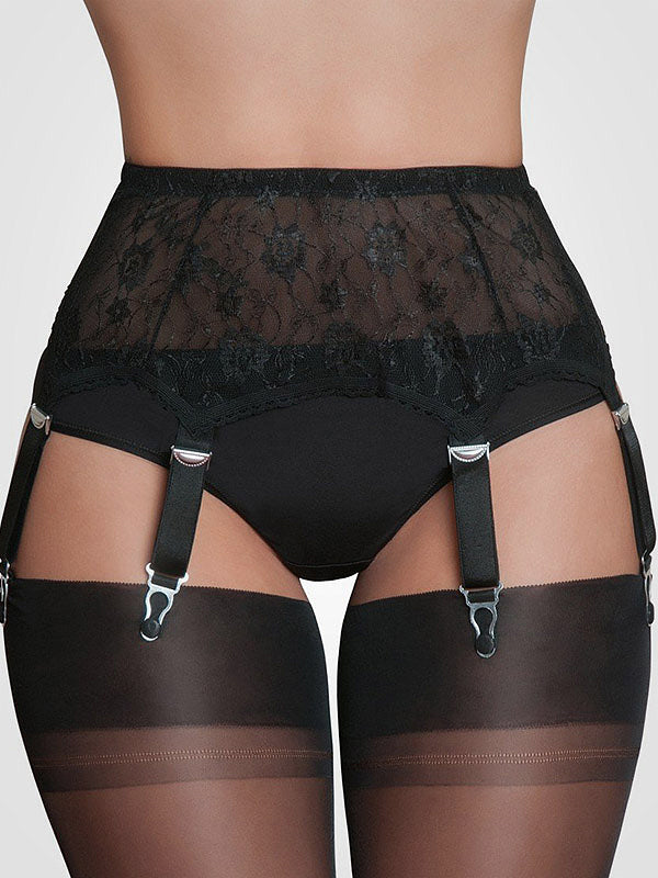 Nylon Dreams 6-Strap Classic Lace Suspender Belt All Lace Black