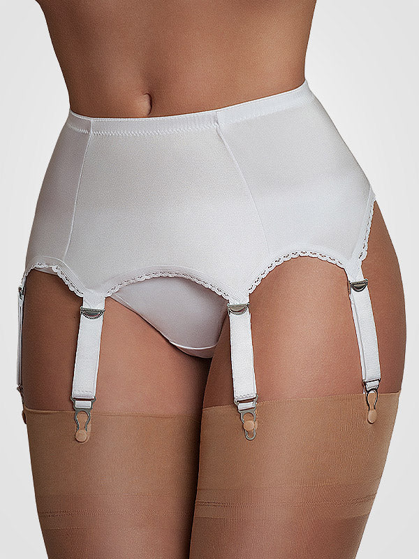 Nylon Dreams 6 dirželių klasikinis prisegamų kojinių diržas "All Plain White"