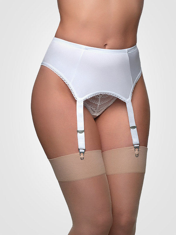 Nylon Dreams 4 dirželių klasikinis prisegamų kojinių diržas "All Plain White"