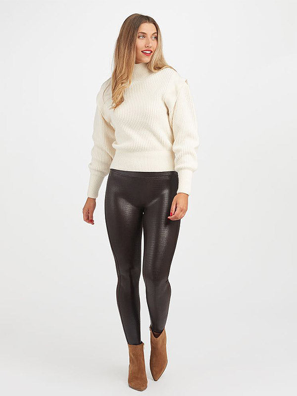 Spanx koreguojantys dirbtinės odos leginsai "Faux Leather Croc Shine Brown - Black"