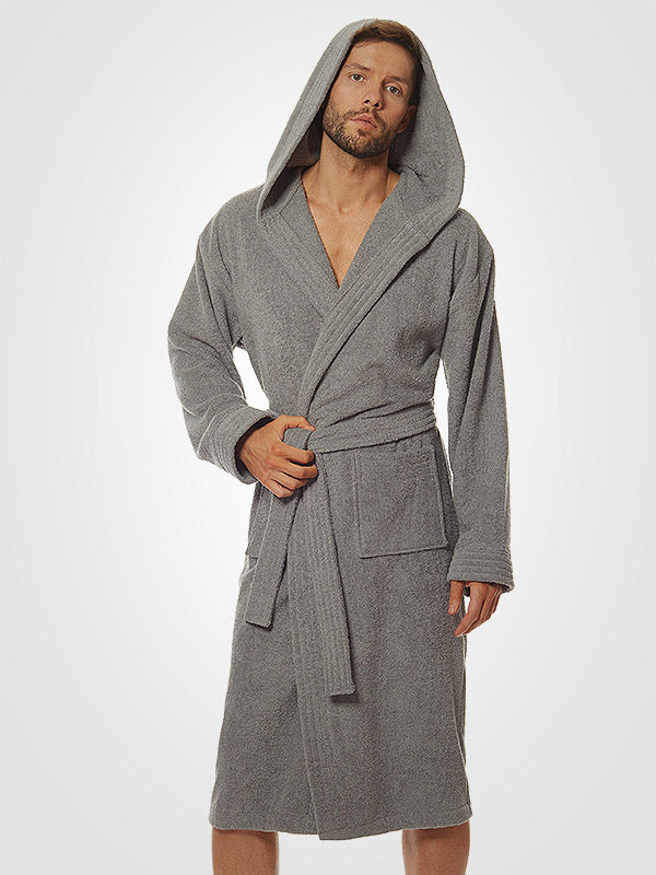 L&L men's cotton hooded bathrobe Antonio Graphite