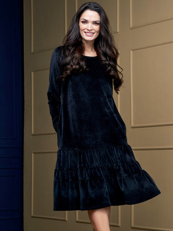 Lega Cotton Flared Dress Nomeda Black Velour
