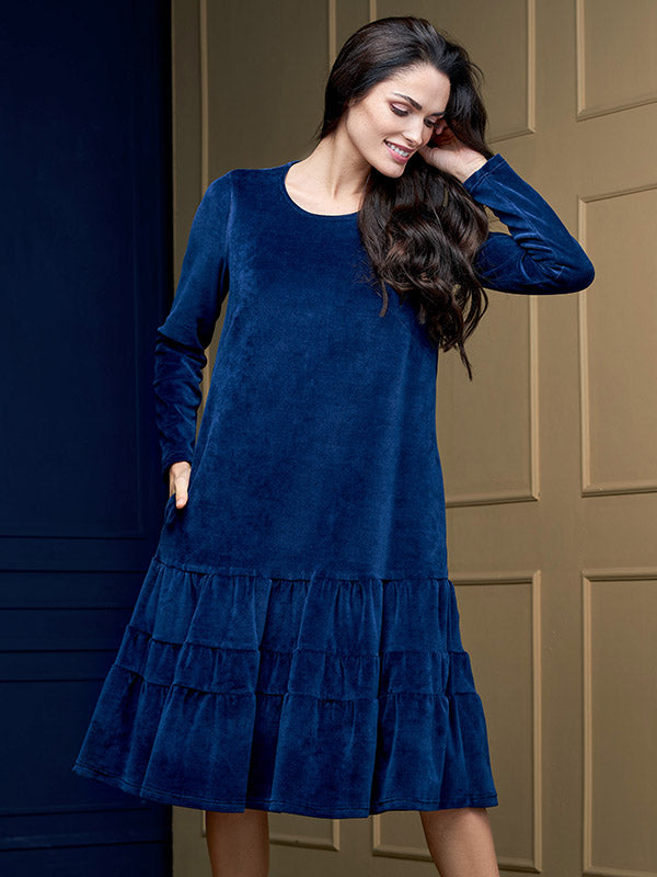 Lega Cotton Flared Dress Nomeda Blue Velour