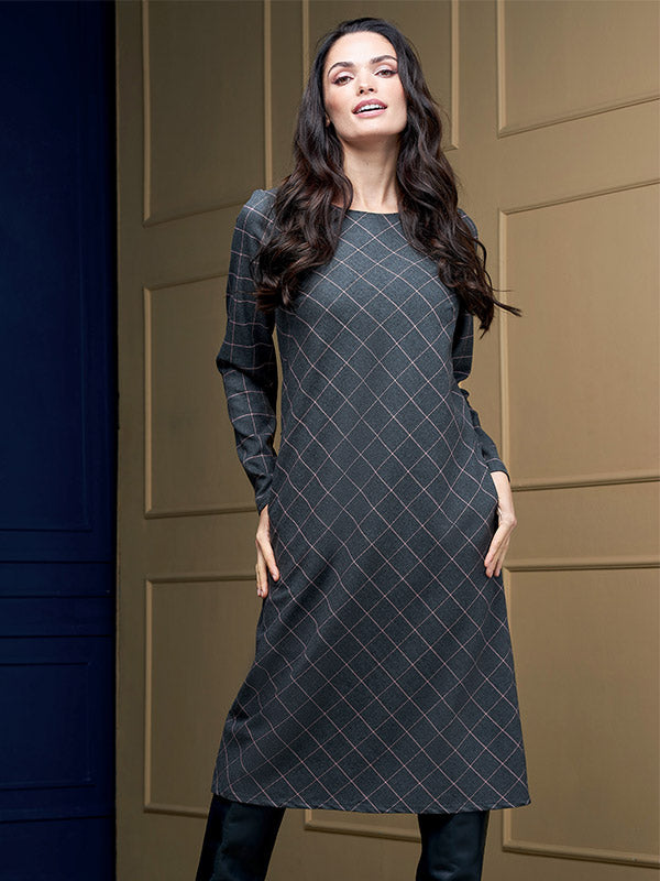 Lega Midi Dress Rosita Grey - Pink Tweed