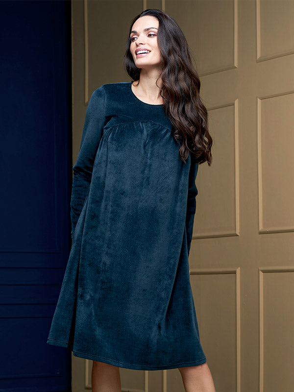 Lega Cotton Dress Deima Dark Green Velour