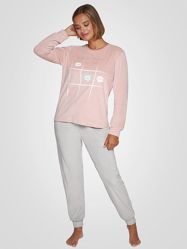Muydemi Warm Pajamas Anabelle Dusty Pink - Light Grey