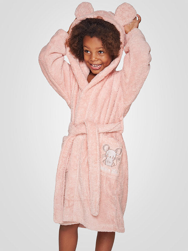 Muydemi Kids Cotton Robe Cute Mouse Coral - White