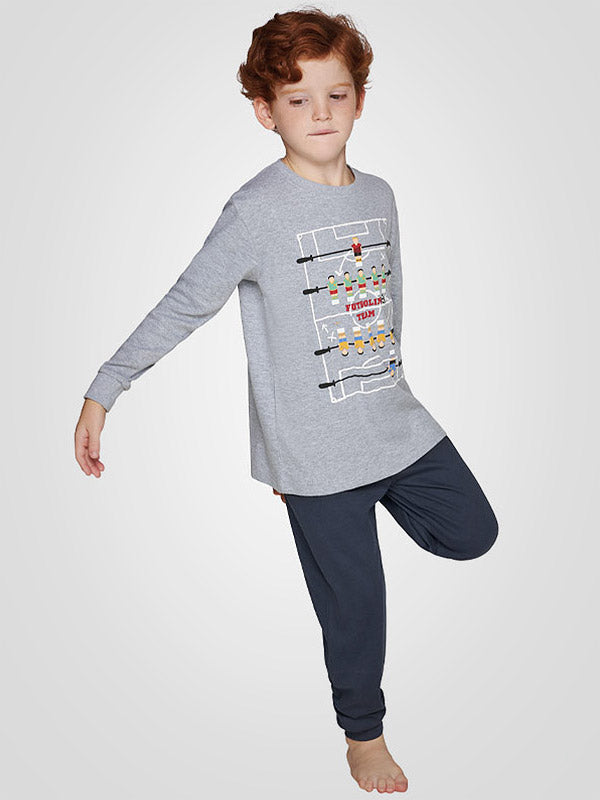 Muydemi Kids' Cotton Pyjamas Football Team Boy Light Grey - Navy