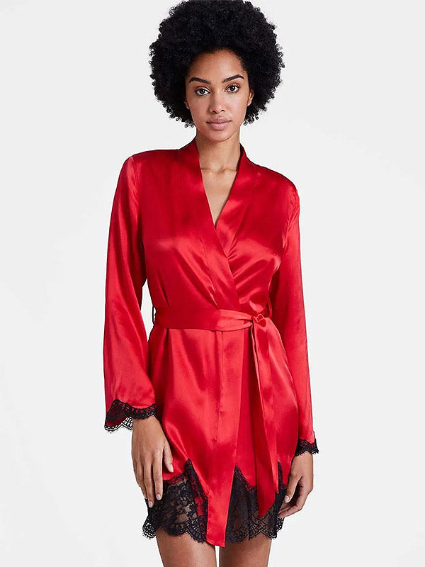 Aubade Silk Robe with Lace Toi Mon Amour Red - Black