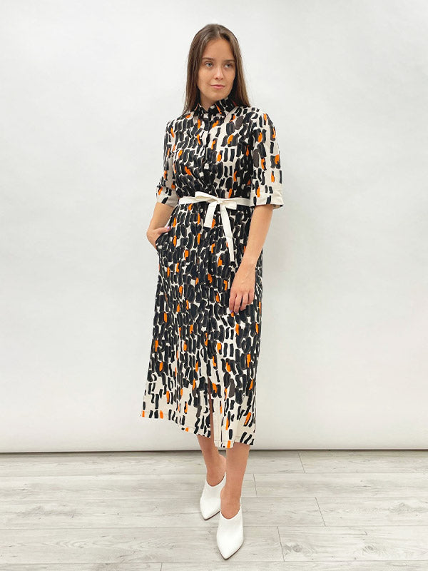 Il Vento E La Seta Cotton Midi Dress With Belt Laurita Sand - Brown - Orange