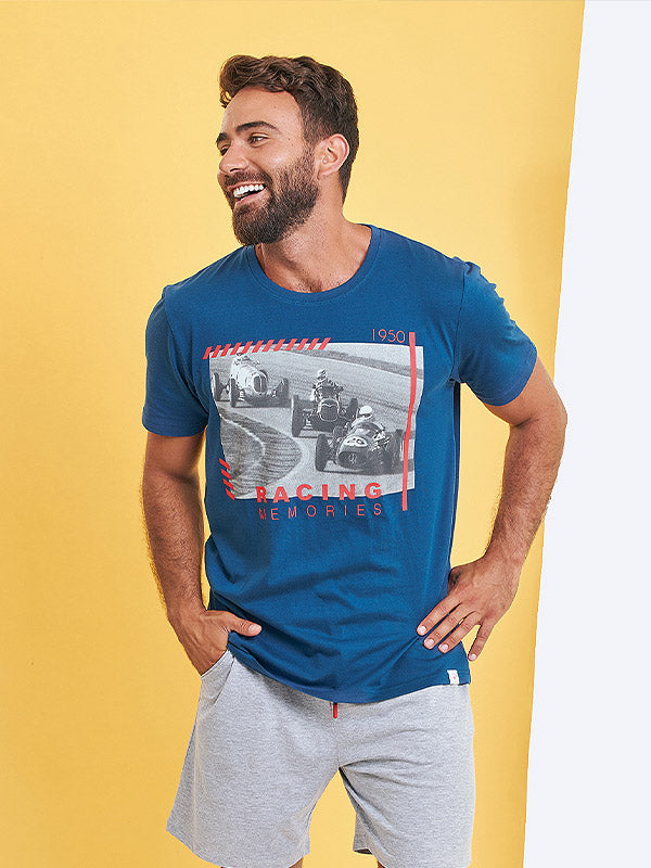 Muydemi Short Men's Cotton Pajama Diego Navy - Grey - Red