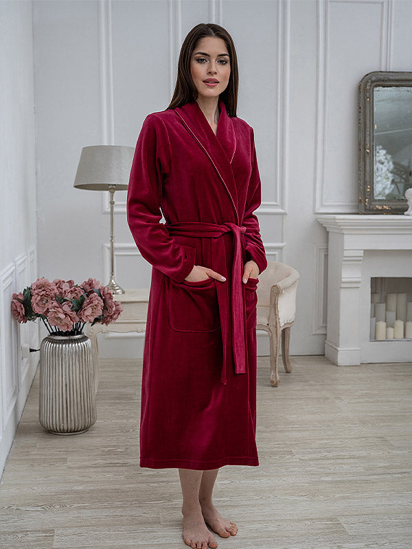 Belmanetti ilgas medvilninis chalatas "Maria Velour Burgundy"