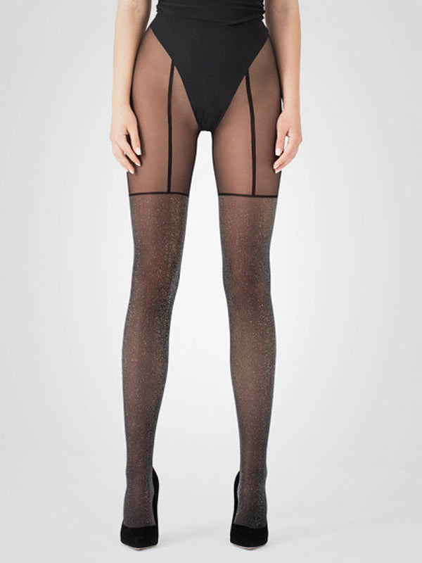 Fiore pėdkelnės su kojinių imitacija "Stardust 20 Den Black - Silver Lurex"