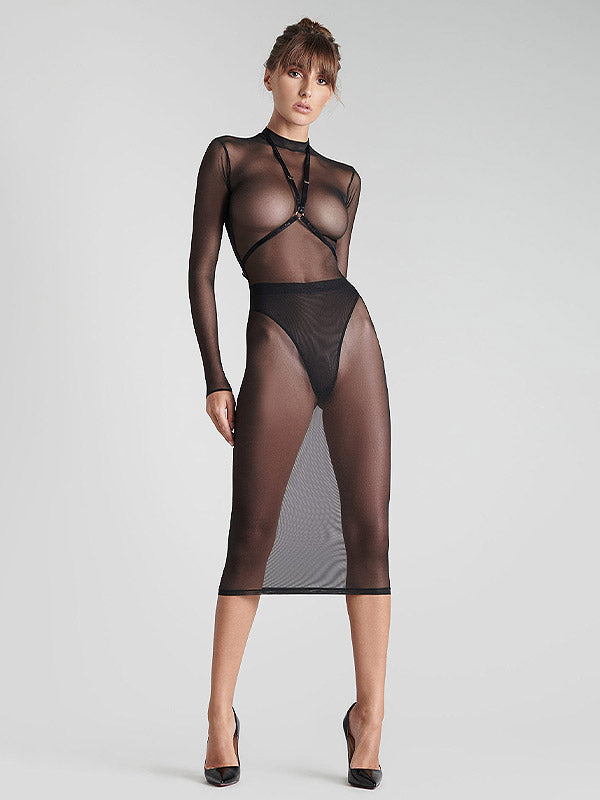 Maison Close Sheer Midi Dress with Body Straps Corps à Corps 2 Black
