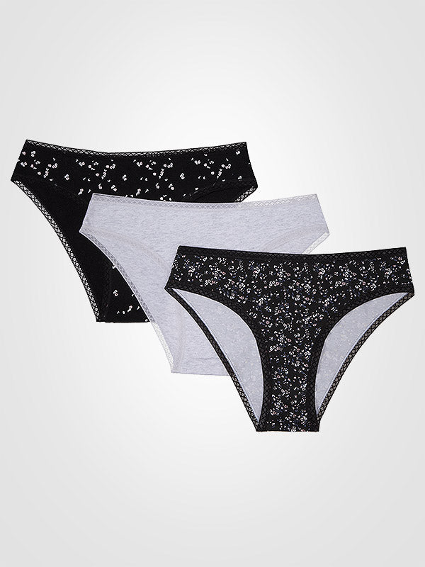 Esotiq Cotton Panties 3-pack Hey Hey Black - Grey Melange