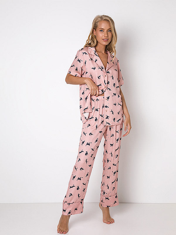 Aruelle ilga viskozinė pižama "Polly Long Light Pink - Black"