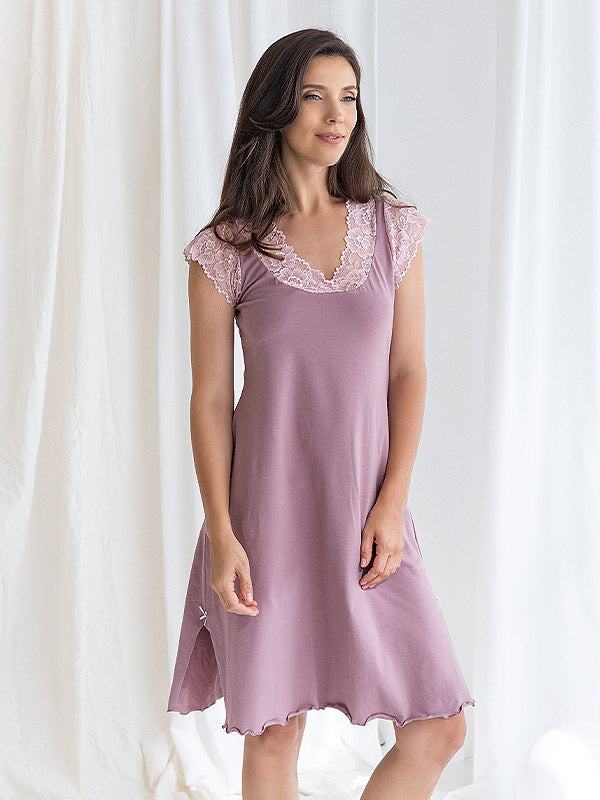 Lega medvilniniai naktiniai su nėriniais "Dunja Dusty Pink"