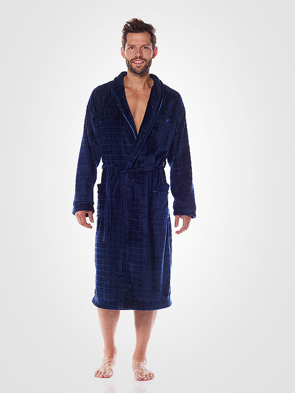 L&L Men's Robe Dante Dark Blue Velour