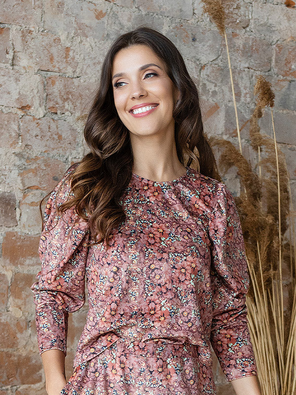 Lega Gorgeous Velour Blouse Zeina Rose Flower Print Velour