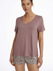 Esotiq trumpa viskozinė pižama "Magazine Dusty Violet - Cream - Black"