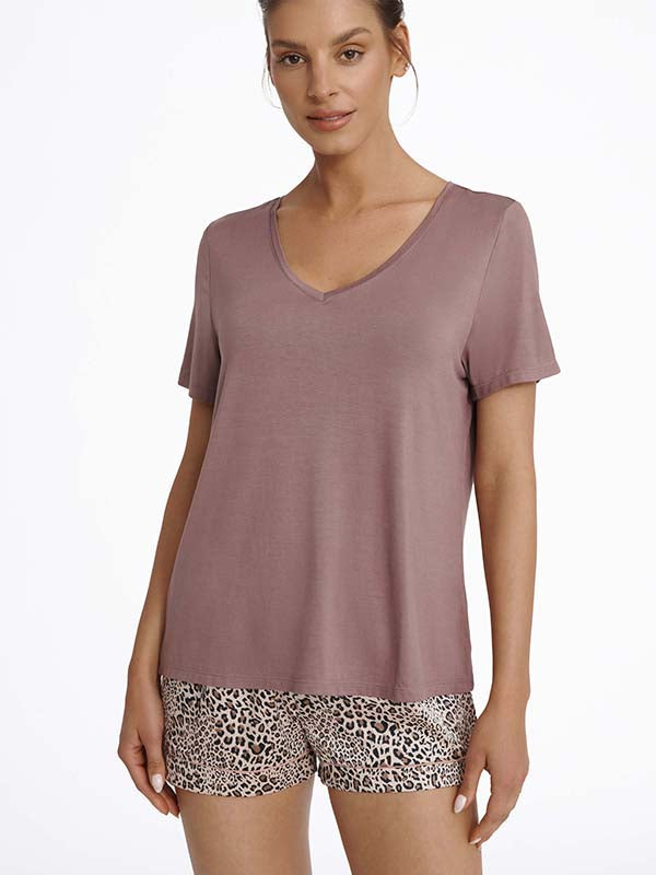 Esotiq trumpa viskozinė pižama "Magazine Dusty Violet - Cream - Black"