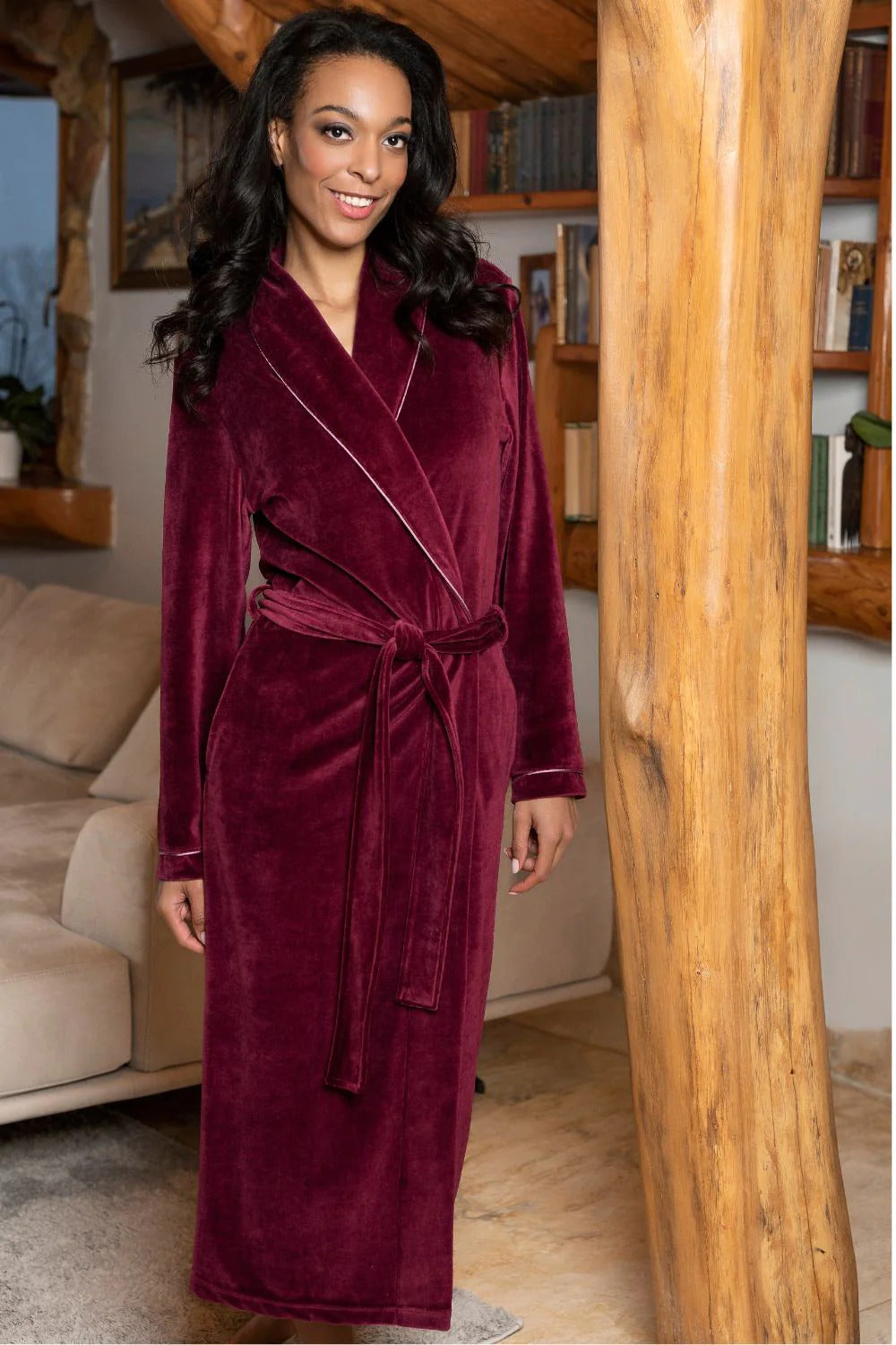 Belmanetti Long Cotton Robe Dora Red Wine Velour