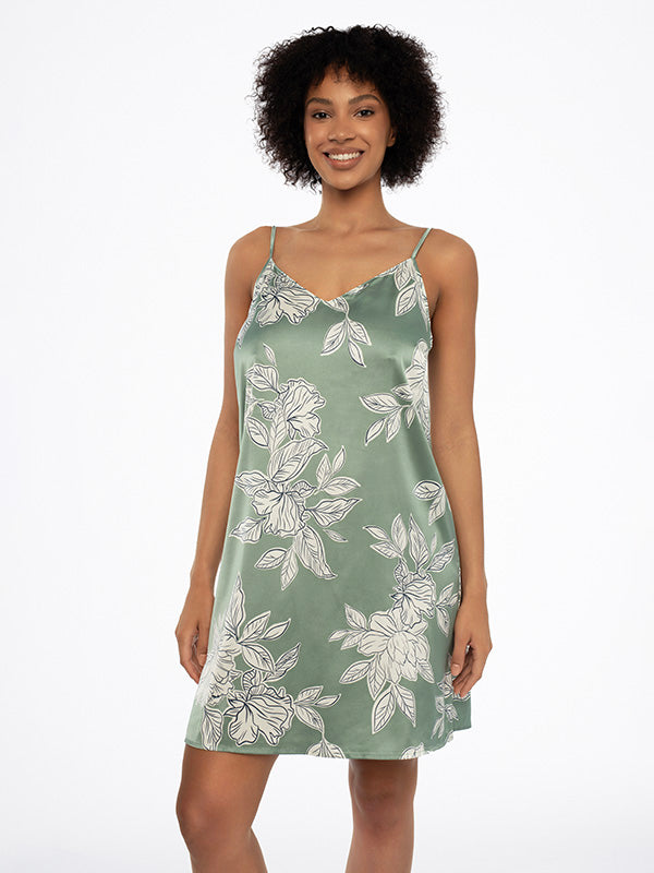 Esotiq atlasiniai naktiniai "Dedicate Olive - Cream Flower Print"
