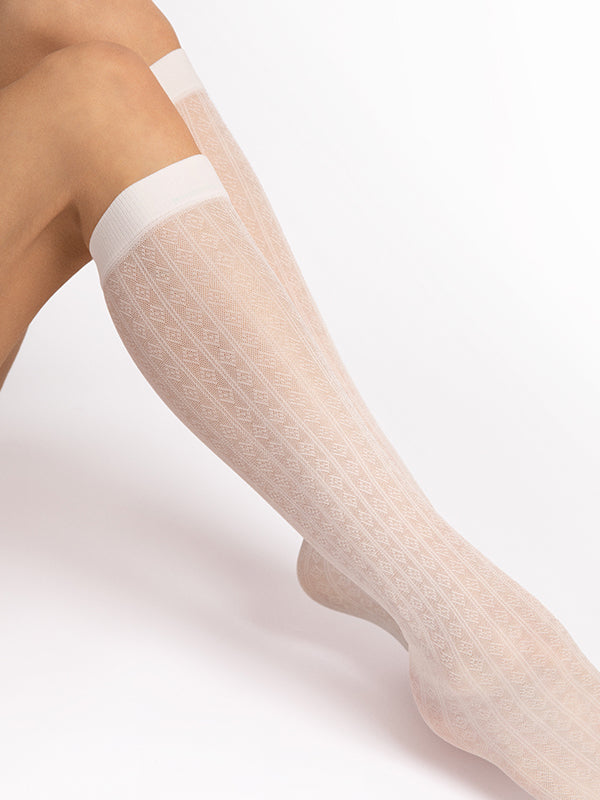 Fiore Patterned Knee-High Socks Diamond Rush 30 Den Off White