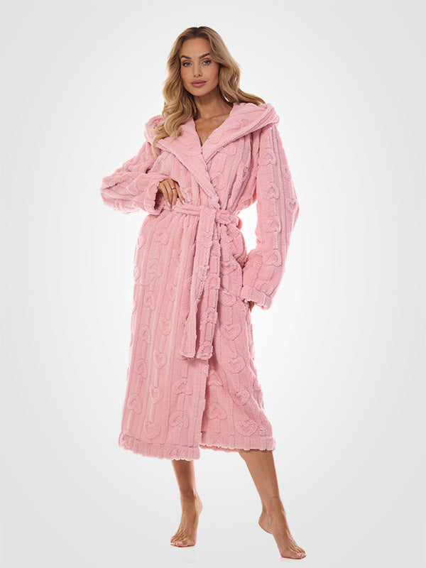 L&L ilgas raštuotas chalatas su gobtuvu "Carina Long Powder Pink"