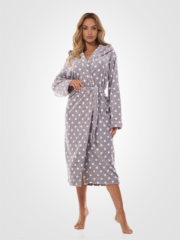 L&L ilgas chalatas su gobtuvu "Dots Long Grey - White"