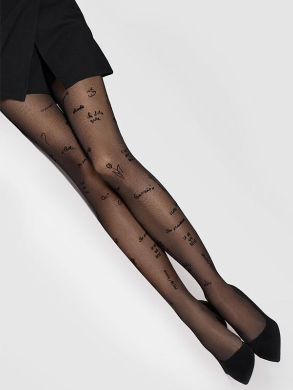 Marilyn raštuotos pėdkelnės "Allure D15 40 Den Black"
