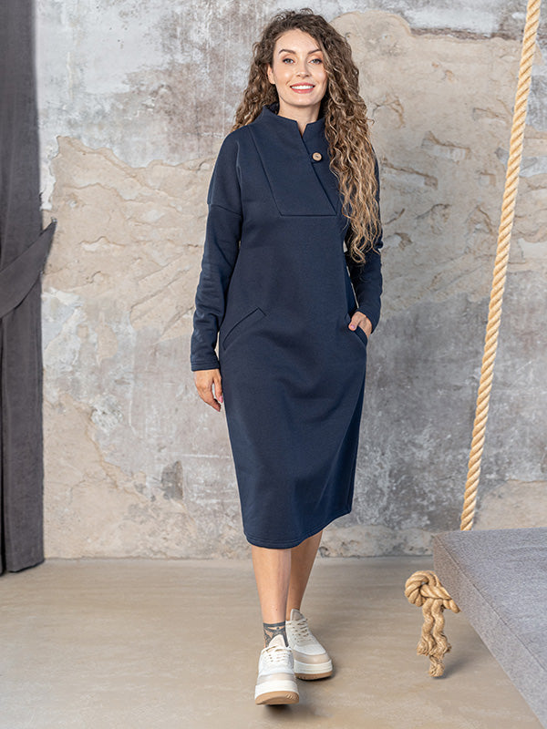 Lega Cotton Dress With Fluff Inside Wanda Navy