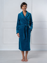 Belmanetti ilgas medvilninis chalatas "Nicky Turquoise Velour"
