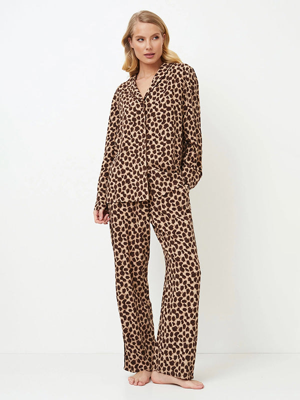 Aruelle Patterned Long Viscose Pyjamas Susan Long Cream - Brown