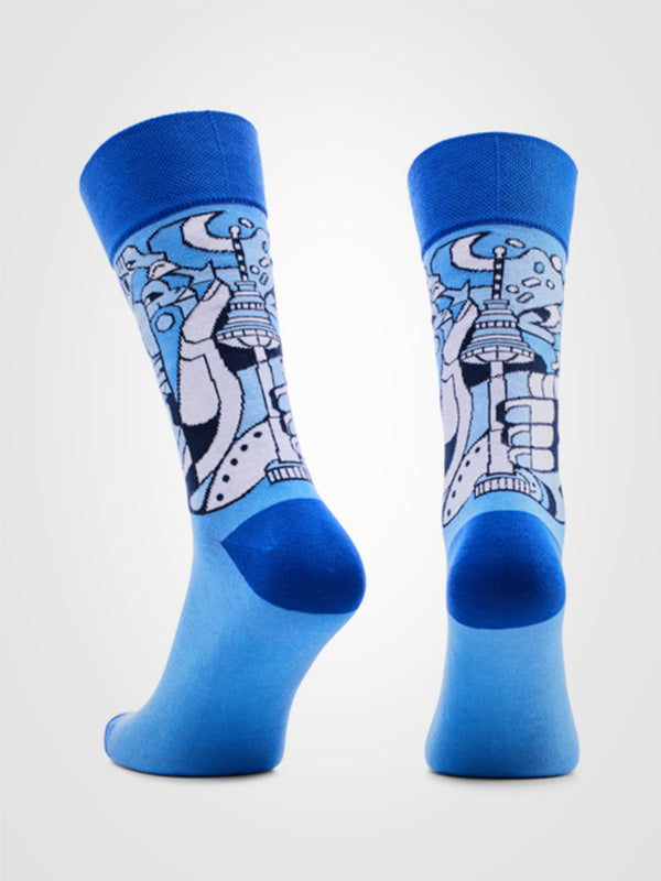 Spalvotos Kojines unisex medvilninės kojinės "Vilnius 700 Miestas Skamba Blue - White"