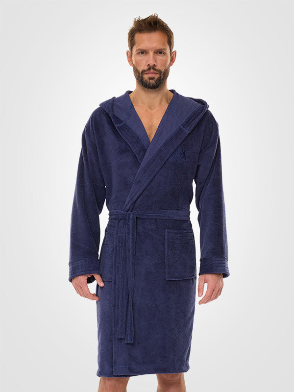 L&L Men's Bathrobe With Bamboo Fiber Raphael Navy