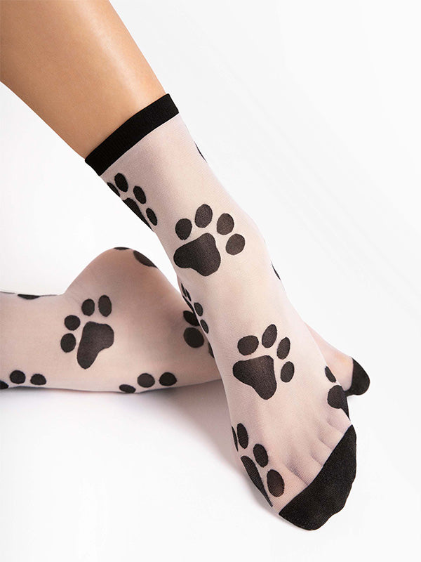 Fiore Patterned Socks Pawpaw White - Black